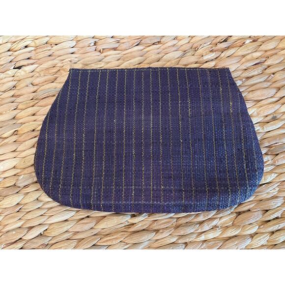 Mar y Sol Boho Dark Blue and Gold Raffia Clutch with Wood Design - Picture 4 of 8